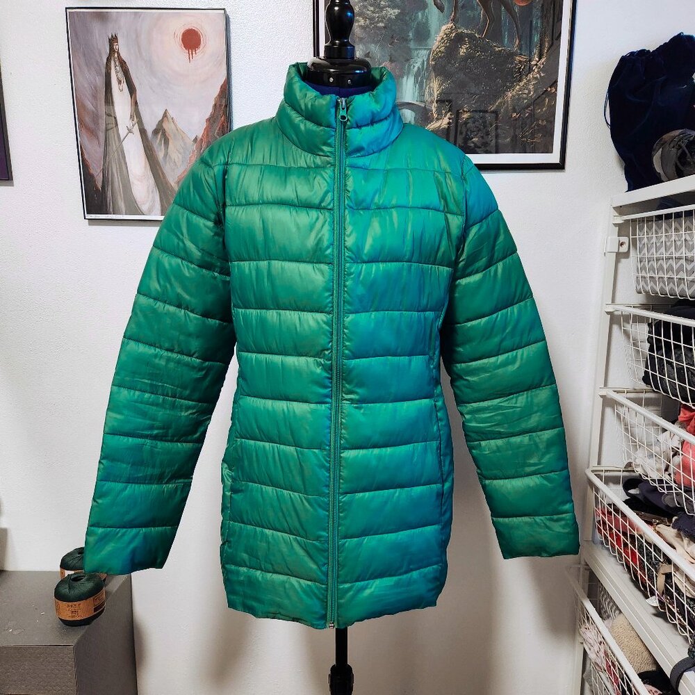Green puffer long jacket size Medium